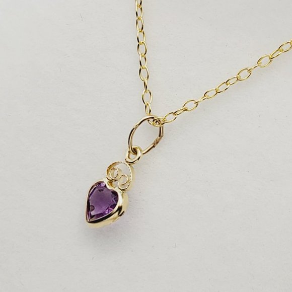 14K Yellow Gold Amethyst Heart Shape Pendant - Picture 3 of 4